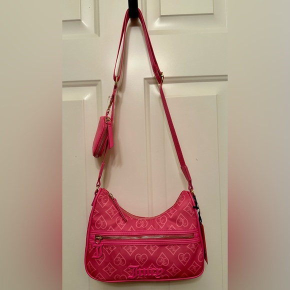 Juicy Couture Bright Pink Monogram Crossbody Bag NWT Y2K Style w/ Coin Pouch - Picture 6 of 14
